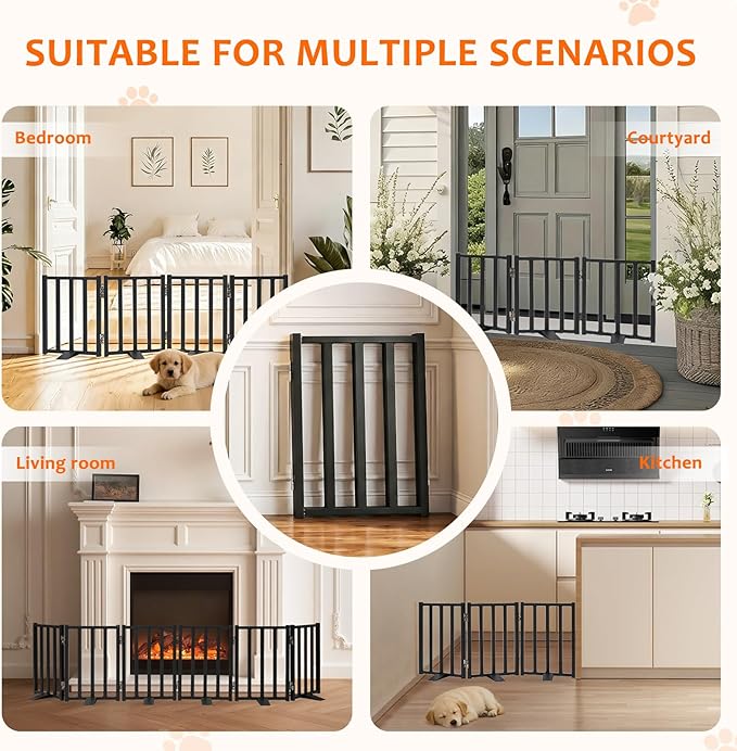 Snagle Paw Short Dog Gate,16.5" Tall Freestanding Metal Dog Gate Only for Small Dogs with Support Feet Easily Step Over,Up to 72" Wide Puppy Gate Indoor for Stairs,Doorways(Black,6 Panel)