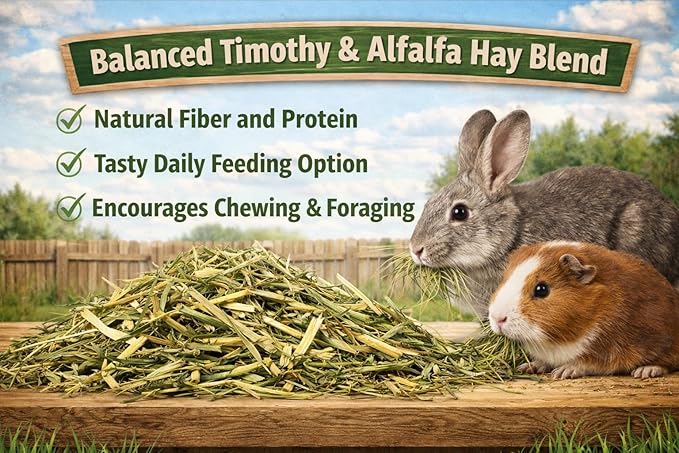 Timothy and Alfalfa Hay for Rabbits, Guinea Pigs and Hamsters, 60/40 Blend, Six 1 lb Bags, Natural Small Animal Forage, Montana Valley Hay, High Fiber Digestive Support For Daily Feeding Use
