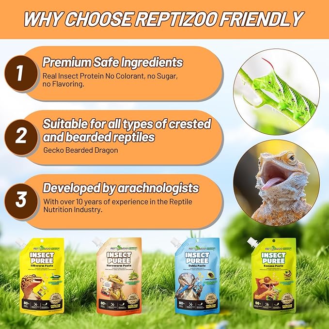 Crested Gecko Food Insect Puree, Hornworm Paste Reptile Food Made with Fresh Insects Gecko Food Complete Diet 2.82oz