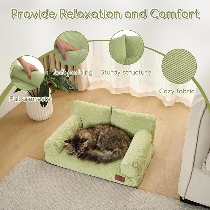 Hollypet Fluffy Dog Cat Bed Pet Couch Beds Plush Soft Warming Washable Puppy Bed for Small Medium Dogs and Large Cats, Cantaloupe Green, 24" L x 18" W x 10" Th