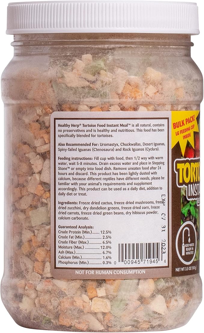 Healthy Herp Tortoise Food Instant Meal for Reptiles - Nutritious Turtle Food, Tortoise Habitat Accessories, Made in USA - Ideal for Box Turtles, Lizards - 3.5 oz (100g)