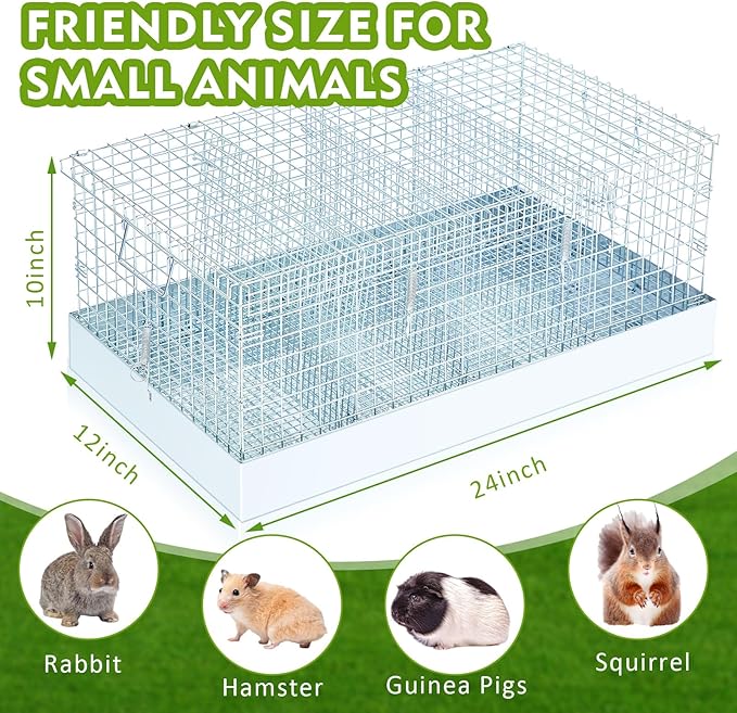 DoubleFill 4 Hole Folding Rabbit Transport Cage, 24 x 12 x 10 in Portable Rabbit Bunny Carrier with Tray and Handles for Travel Temporary Housing, Indoor Outdoor Pet Habitat Animal Enclosure