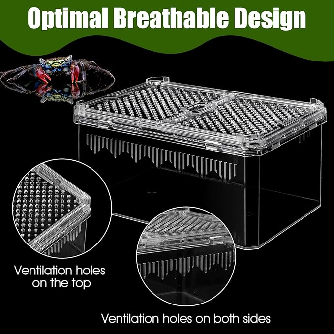 2 Pack Reptile Terrarium Tank, High-Transparency PET Enclosure with Magnetic Door - No Assembly Breathable Habitat for Tarantula, Spider, Hermit Crab, Cricket, Gecko (7.5"x5"x3.7")