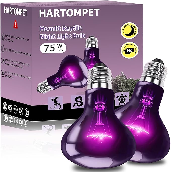 HARTOMPET 75W Reptile Night Light Bulb - Purple Basking Lamp for Lizards, Snakes, & Turtles