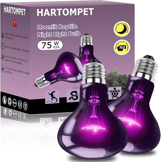 HARTOMPET 75W Reptile Night Light Bulb - Purple Basking Lamp for Lizards, Snakes, & Turtles