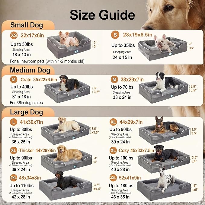 OhGeni Orthopedic Dog Bed Couch Cat Sofa for Medium Sized Pets with Memory Foam, Machine-Washable Waterproof Removable Cover, Soft Comfortable Fabric, 28-inch (Gray)