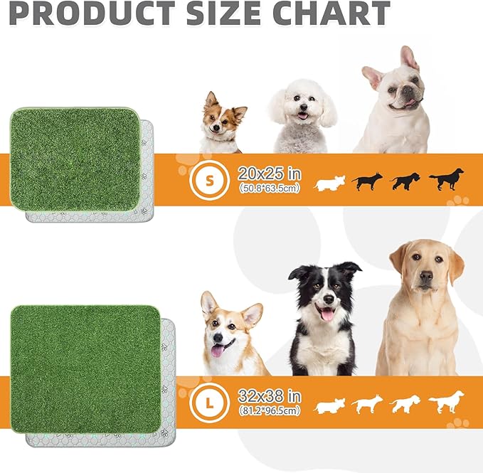 KOOLTAIL Dog Grass Pad with Washable Pee Pads for Puppy Potty Tray,32"*38" Soft Artificial Turf Multipurpose Reusable Grass Patch Pads for Dogs Litter Box, Leakproof for Doggie Training Indoor Outdoor