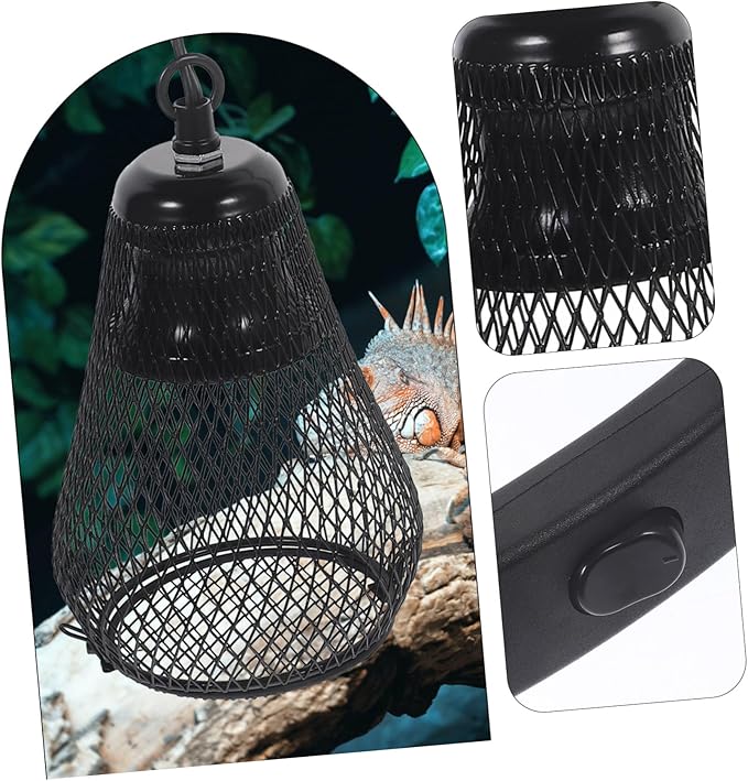 Scald Cover for Reptile Heating Lamp Bulb Sturdy Mesh Lampshade with Hook for Bearded Dragons Turtles and Lizards Compatible with Standard US Plugs