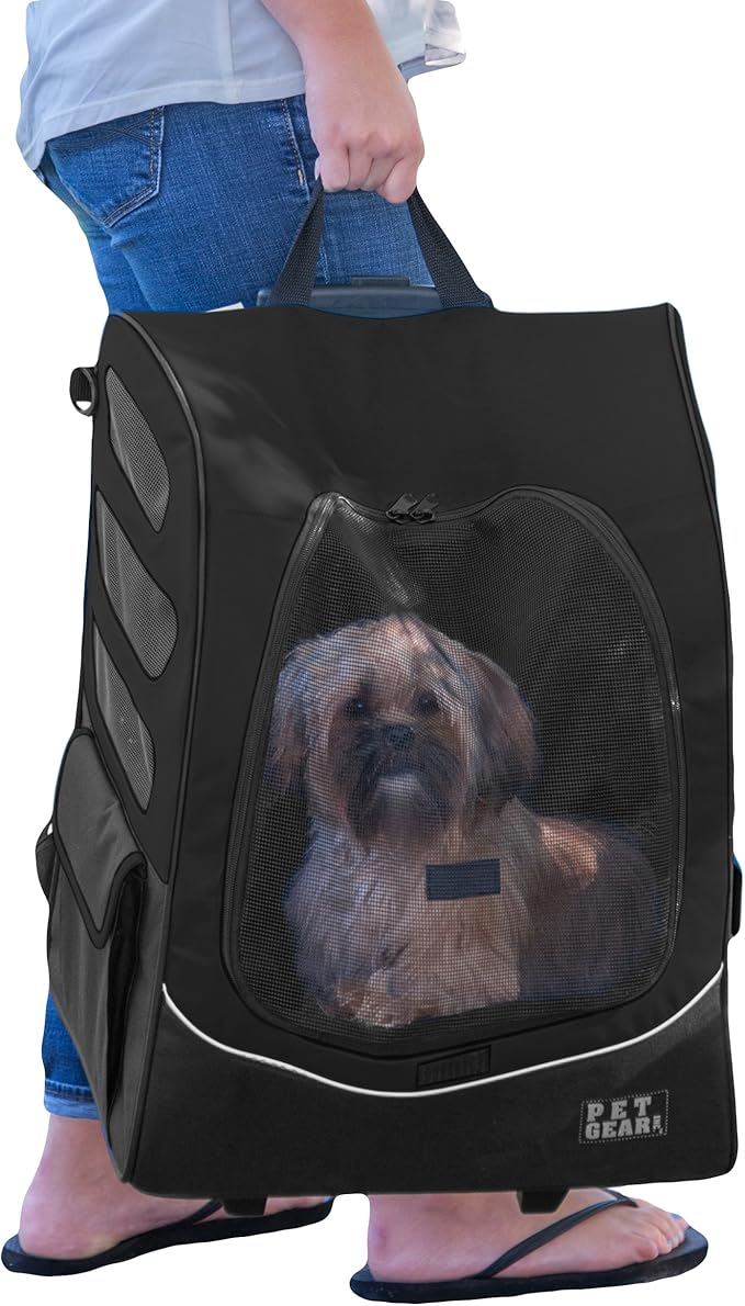 Pet Gear I-GO2 Pus Traveler Roller Backpack, Travel Carrier, Car Seat for Cats/Dogs, Mesh Ventilation, Included Tether, Telescoping Handle, Storage Pouch, Onyx