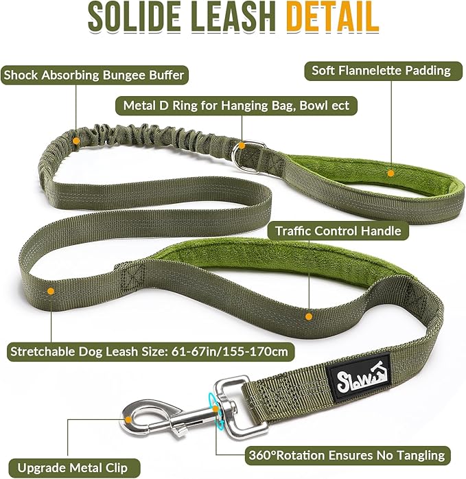 SlowTon No Pull Dog Harness - Heavy Duty Dog Harness and Leash Set for Medium Large Dogs, Reflective Tactical Harness with Soft Padded and Front Clip for Easy Walk and Training (GR, M)