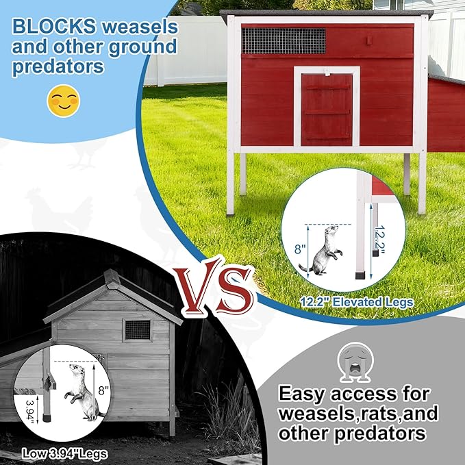 FunXplore Outdoor Chicken Coop Weatherproof Wooden Hen House Small Animal Pet Hutch with Asphalt Roof Elevated Legs Removable PVC Layer Above Nest Box Pull-Out Tray
