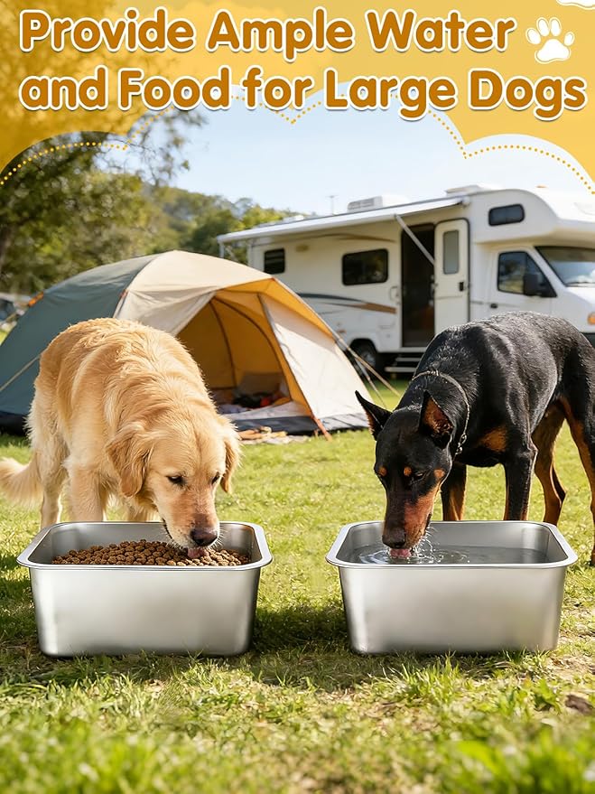 2 Pcs 4 Gallons Extra Large Dog Water Bowl - Durable Reusable Stainless Steel Dog Bowl, High Capacity Water and Food Bowls for Household with Multiple Large Dogs Indoor Outdoor