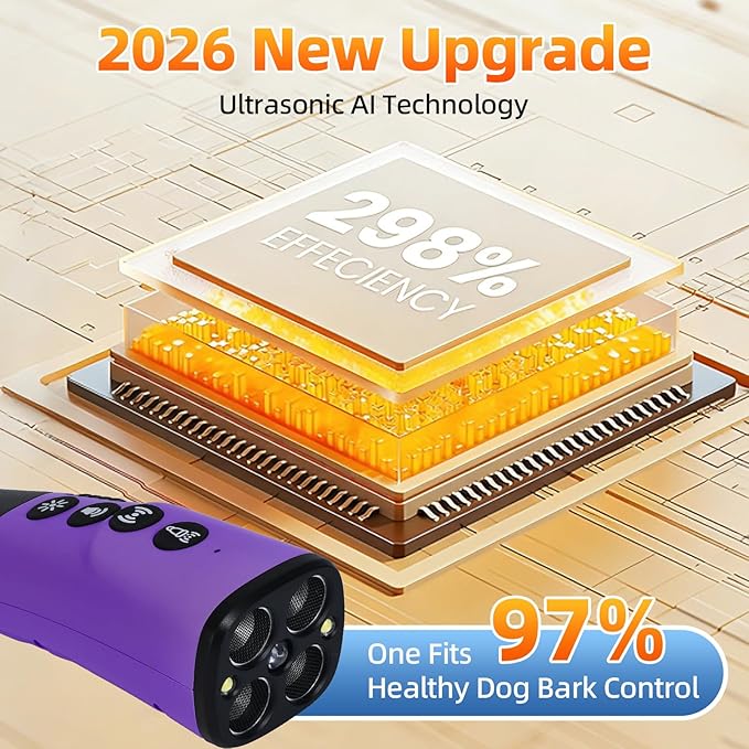 4X Ultrasonic Dog Bark Deterrent Device, 2026 Newest Stop Neighbors Dog Barking, 4 Nozzles Up 100% Efficiency, 3 Modes Humane Training Tool with Flashlight , Safe for Pet Indoor Outdoor(Purple)