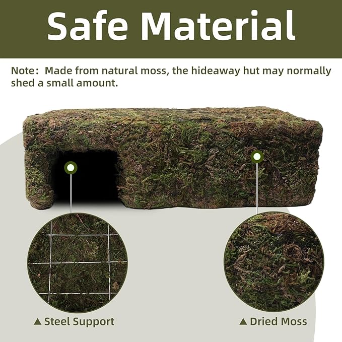 Mossy Cave Hide for Reptiles, Yellow Color Lizard Moss Hideout with Safe Shelter, Snake Cave Hut for Themed Terrarium Ideal for Gecko Hamster Snake to Rest & Hide