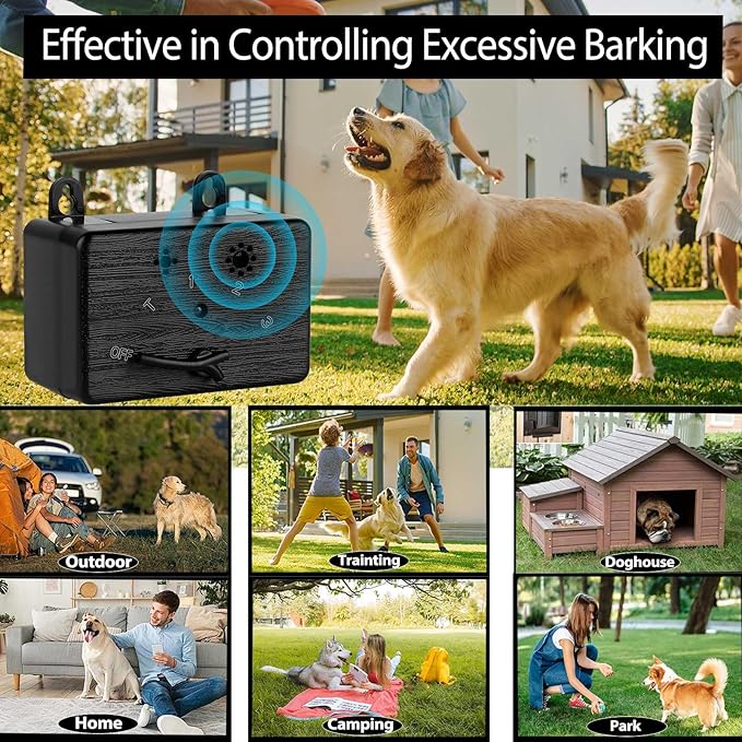 Anti Barking Device, 50 FT Ultrasonic Dog Barking Control Device, Neighbor Dog Silencer, 4 Modes Bark Box, Dog Barking Silencer for Indoor and Outdoor Use, Waterproof Dog Barking Deterrent O