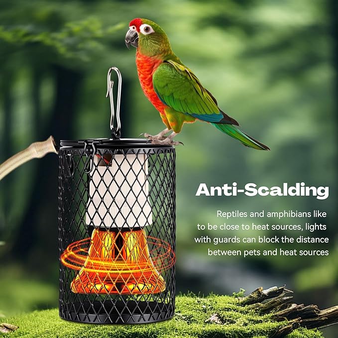 Retisee 4 Pcs Reptile Heat Lamp with Guard Bird Cage Heater 100w Ceramic Bulb Anti-scalding Heat Lamp Holder Bulb Short Grid Cage with Anti-bite Hook and Power Switch for Parrot Lizards Snakes Chicks
