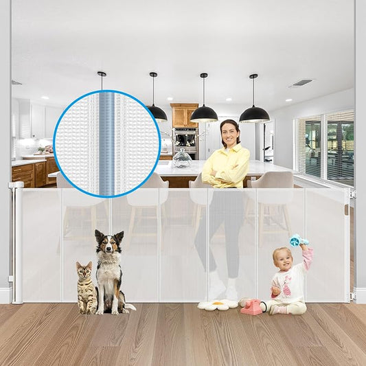 Reinforced 42" Extra Tall X 100" Extra Wide Baby Gate for Large Openings Stop Babies and Pets from Drilling Through Retractable Baby Gates Extra Tall Retractable Dog Gate No Sagging Retractable Gate