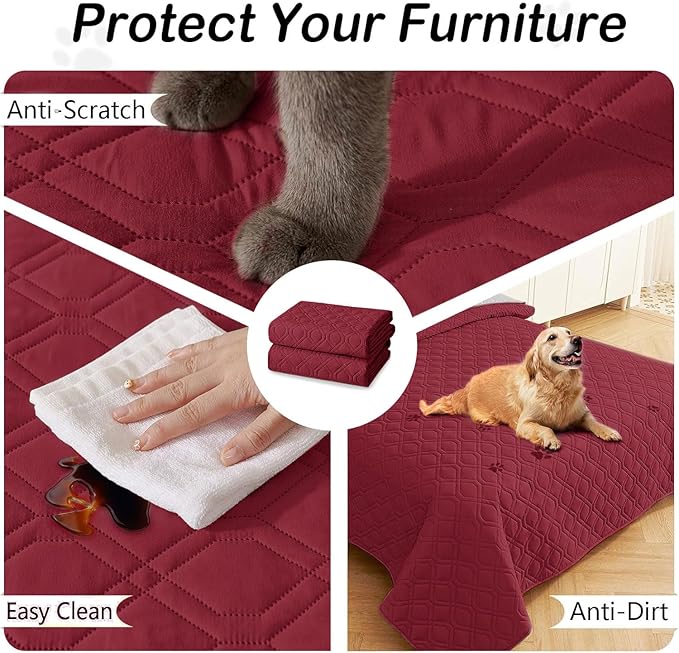 hyha Waterproof Dog Bed Blanket, Soft Pet Blankets, Waterproof Couch Cover for Dogs, Reversible Sofa Covers Washable for Furniture (30x70 Inch, Wine Red/Beige)
