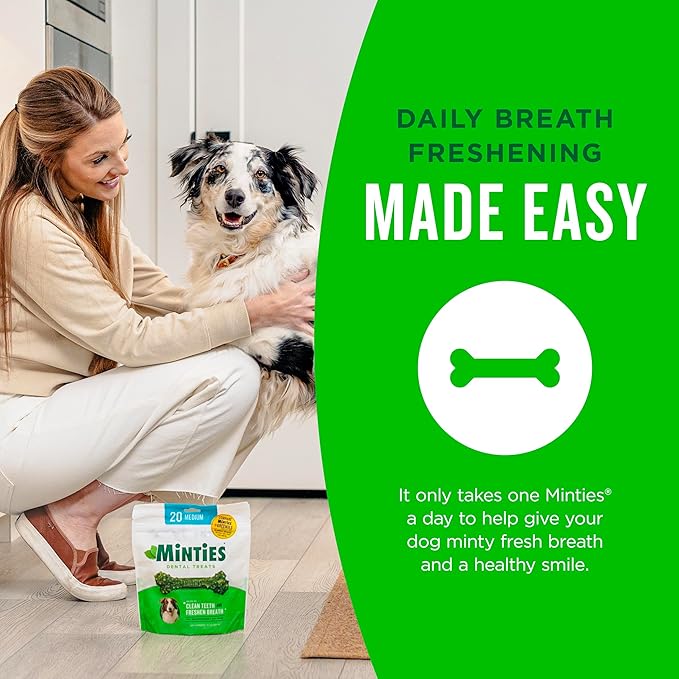 Minties Dog Dental Bone Treats, Tiny/Small Dental Dog Treats, 5-25 lbs, Clean Teeth, Fight Bad Breath, Removes Plaque and Tartar, 120 Count