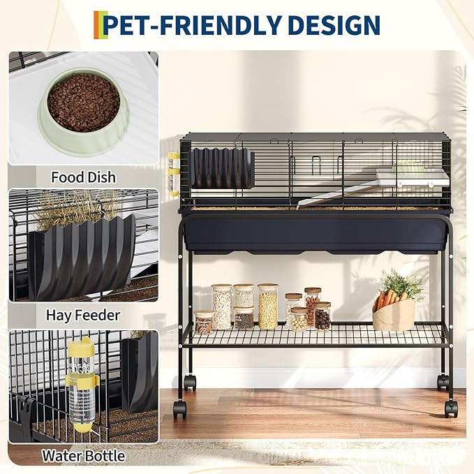 Garvee 35.3" h Hamster Cage Kit with Removable Storage Shelf, Guinea Pig Cage with 3Pcs Accessories, Rat Critter Cage for Chinchilla, Squirrel, Gerbil, Hedgehog, Hamster, Guinea Pig, Black