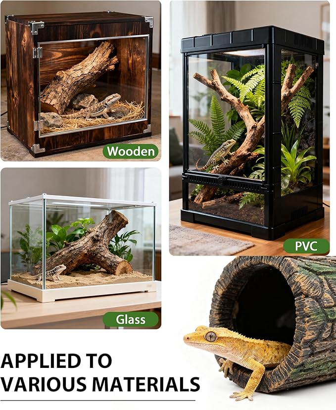 2 in 1 Magnetic Crested Gecko Hide, Reptile Hideout & Water Dish Food Bowl, Resin Hollow Log Cave, Reptile & Amphibian Habitat Hideouts, Aquariums & Terrariums Decor