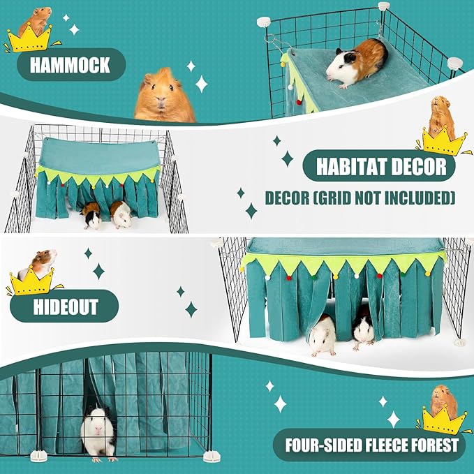 Guinea Pig Hideout - Guinea Pig Corner Hideout, Four-Sided Fringes, Rectangular Top and Washable Hides, Suitable Hides for Guinea Pigs and Rabbit, No Metal Fences, Green