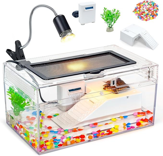 12x7x6 Turtle Tank Kit A High-Definition Aquarium with Heating Lamp, Filter, Advanced Ventilation, High-Temperature Resistance, Complete Accessories for Turtle Habitat