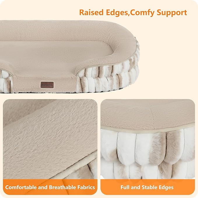 Dwanton Orthopedic Dog Bed for Medium Dogs with Gel Memory Foam, Waterproof Dog Sofa, Washable Pet Bed with Four Sided Bolster Cushion, Removable Cover & Non-Slip Bottom, 36", Tie-dye Khaki