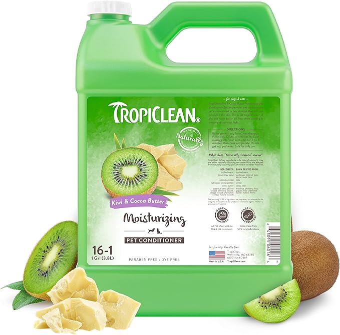 TropiClean Dog Conditioner, Professional Detangling & Moisturizing Conditioner, Puppy Safe, Made in the USA, Kiwi & Cocoa Butter Scent, 1 Gallon