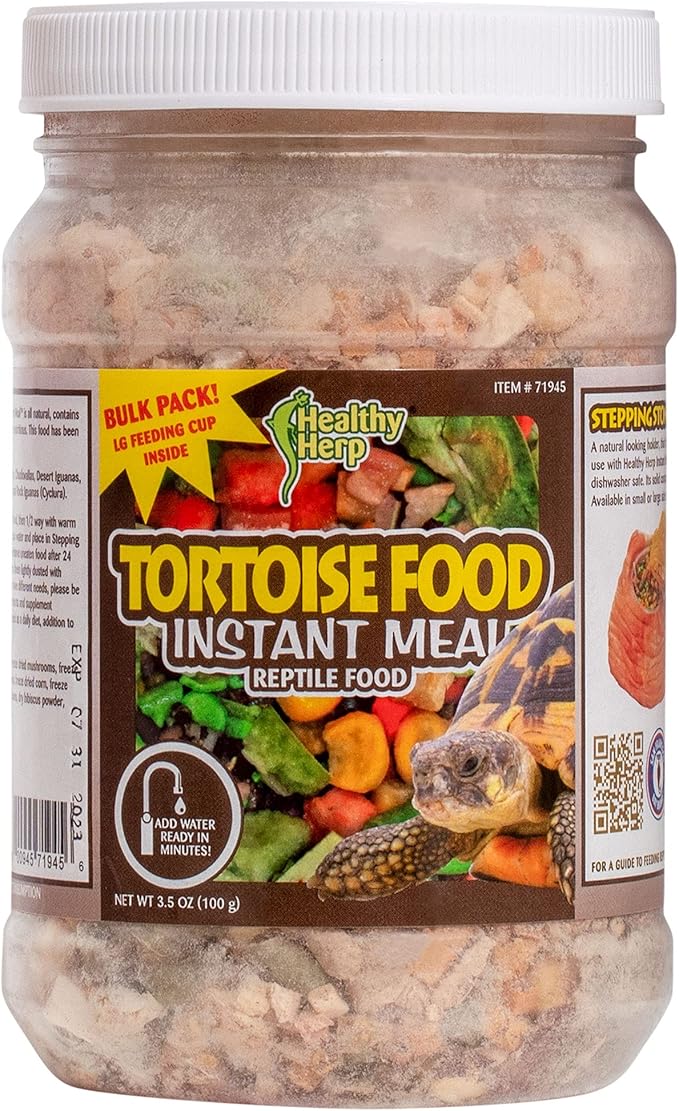 Healthy Herp Tortoise Food Instant Meal for Reptiles - Nutritious Turtle Food, Tortoise Habitat Accessories, Made in USA - Ideal for Box Turtles, Lizards - 3.5 oz (100g)