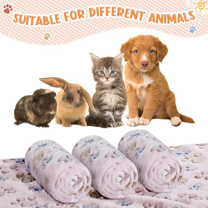 Tatuo 4 Pcs Dog Blanket for Pet Cat Blankets Indoor Puppy Teething Stuff Toys Paw Print Fleece Blanket Warm Sleep Mat for Guinea Pig Cage(Beige,X-Large(41 x 30 Inch),Square)