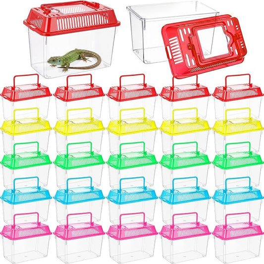 LemonRoad 25 Pcs Plastic Reptile Terrariums Carrier Cage Enclosure Snake Breeding Box Hatching Container Fish Tank with Ventilated Lid for Tarantula Spider Turtle Hermit Crab Lizard (5.9x4.3x3.7 Inch)
