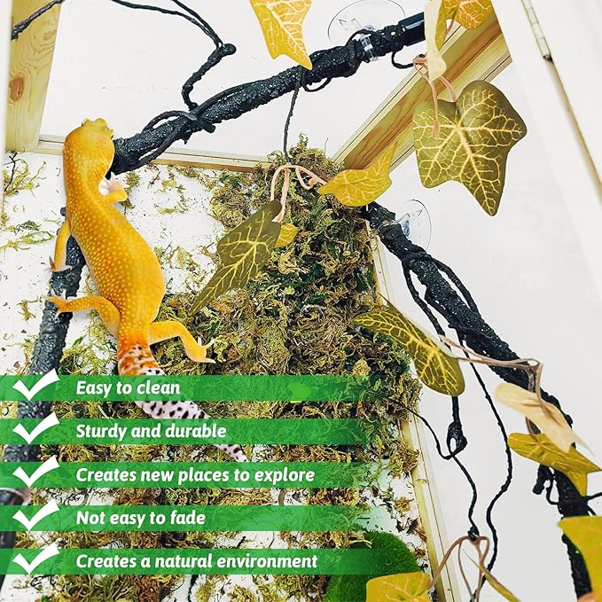 PINVNBY 2 PCS Snake Climbing Branch, Flexible Jungle Reptile Vine with Suction Cup Gecko Climb Tree Branches Chameleons Cage Accessories for Lizards,Tree Frog, Crested Gecko,Snake Enrichment（Orange）