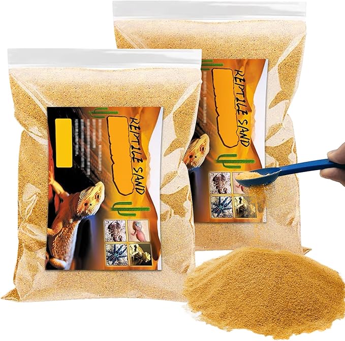 BNOSDM 2PCS Reptile Sand Bearded Dragons Substrate Sands Lizard Terrarium Bedding Desert Blend for Snakes Geckos Chameleon Tortoise Frogs Scorpion Invertebrates Amphibian 2.2lb (Yellow)
