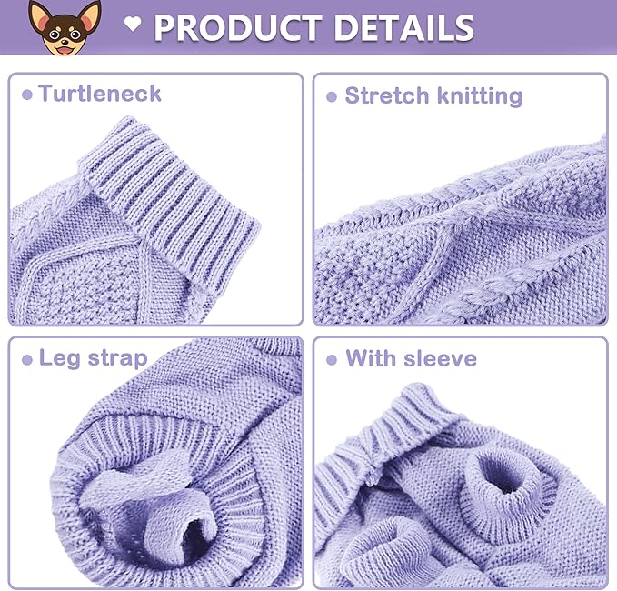 2 Pieces Dog Sweater for Small Dogs Winter Warm Dog Knitted Sweaters Cute Puppy Clothes for Chihuahua Teacup Yorkie Spring Pet Cat Knitwear Turtleneck Thick Clothes M(7.3~11.3lbs)