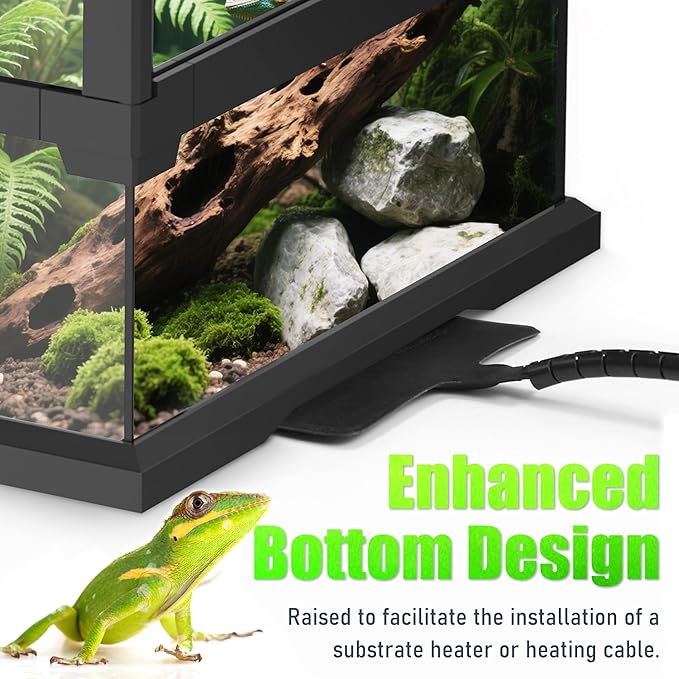 18’’18’’24’’ Reptile Terrarium with Full View Tempered Glass, 32 Gallon Reptile Habitat Comes with Feeding Port and Mesh Top Vent, Suitable for Reptiles Such as Lizard, Gecko and Snake