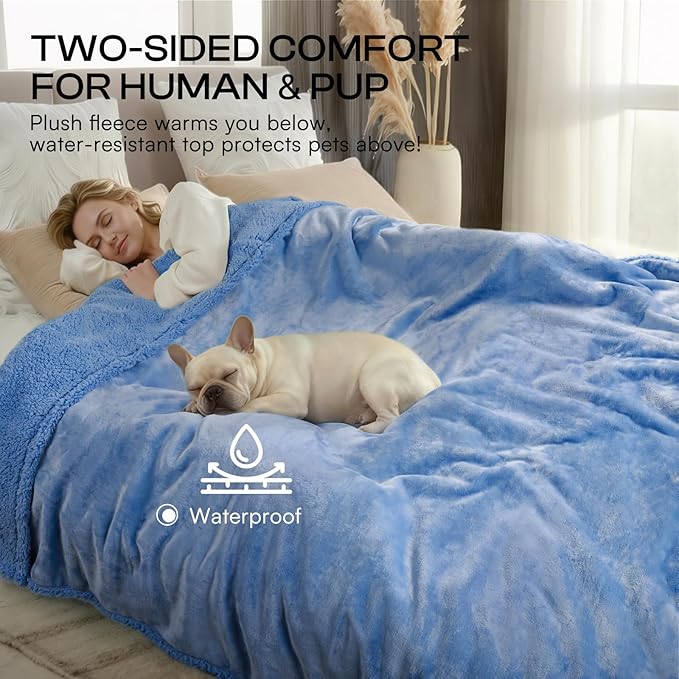 Luciphia Waterproof Pet Blanket, Liquid Pee Proof Dog Blanket for Sofa Bed Couch, Reversible Sherpa Fleece Furniture Protector Cover for Small Medium Large Dogs Cats, Navy Blue X-Large（85" x 57"）