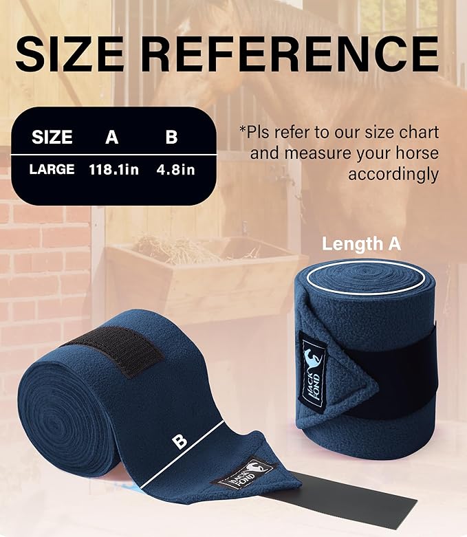 Fleece Horse Polo Leg Wraps Set of 4, 10' Horse Leg Bandages Stable Supplies Equestrian Boots Aegean Blue