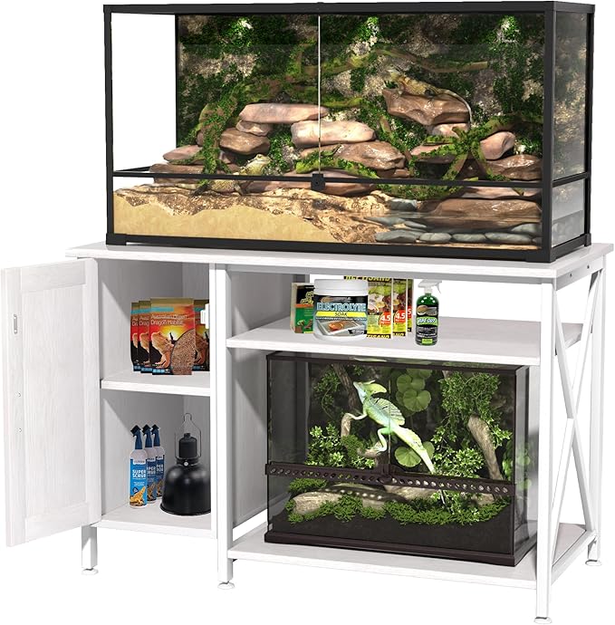 Herture 40-120 Gallon Reptile Tank Stand with Power Outlet, Terrarium Stand with Storage Cabinet, 48" X 24" Tabletop, Reptile Terrarium,Turtle Tank White PG08XYW