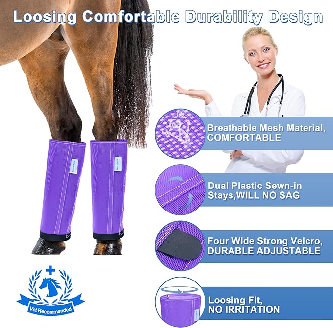 Horse Fly Boots Set of 4, Mesh Boots for Horses, Leggings for Horses, Reduce-Stomping, Breathable Mesh, Loose Fitting, Stay Up Not Sag, No Rub