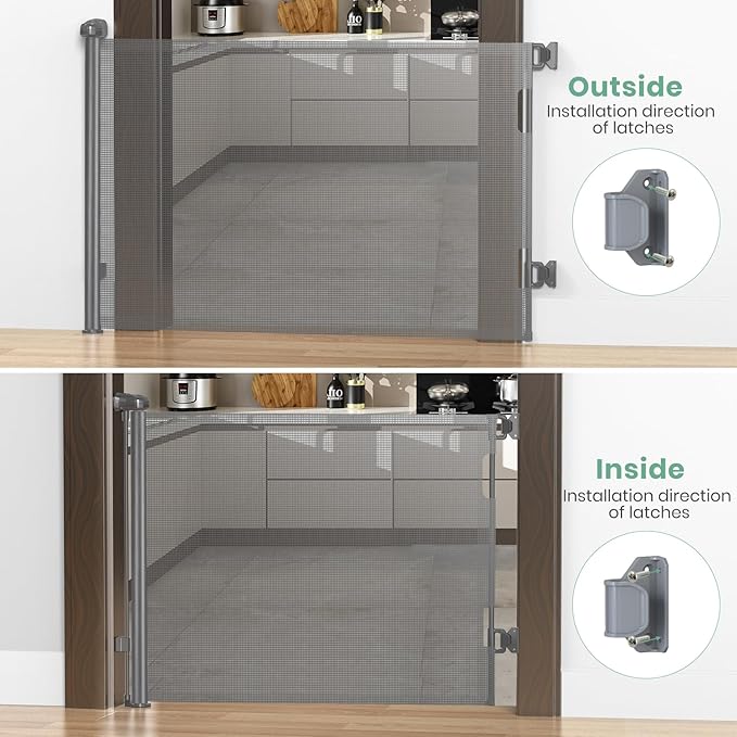 HAMOPY Retractable Baby Gates, 33" Tall, Extends up to 71" Extra Wide Baby Gate, Durable Auto-Lock Mesh Dog Gate, Pets and Child Safety Gates for Stairs, Doorways, Hallways, Indoor, Outdoor(Grey)