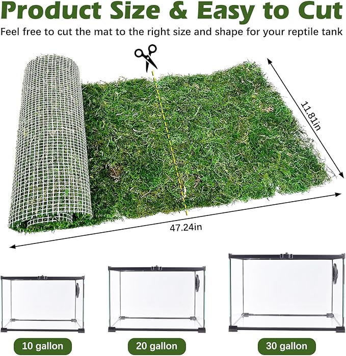 Reptile Carpet Cuttable Terrarium Mat Artificial Moss Reptile Liner Green Substrate Flooring Bearded Dragon Tank Accessories for Leopard Gecko Lizard Snake Tortoise (11.81" x 47.24")
