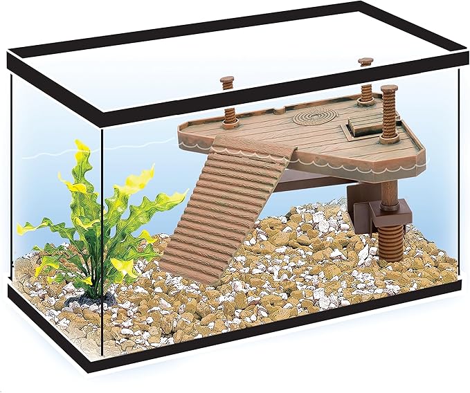 Penn-Plax Reptology Turtle Pier and Basking Platform, Medium - Adjust Height Up to 12 In - Floats at Water Level -Easy Ramp Access for Turtles, Frogs & Reptiles in Aquariums or Terrariums, 11.5x9.5 In