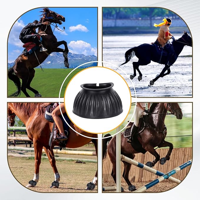 1 Pair Black Bell Boots for Horses, Double Lock Horse Care Boots, Protect Against Hoof Impact Trauma, Rubber Bell Boots Horse Care for Turnout, No Rub Design Comfort Quick Wrap Hook and Loop