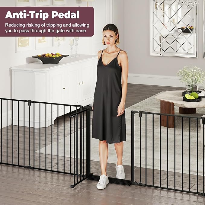 190" Extra Wide Baby Gate Playpen, Adjustable Baby Fence Play Yard, Long Dog Gates Indoor for Stair Doorway Fireplace, Large Child Gate for Toddler Kid Pet, Family Essentials Safty Gate, Black