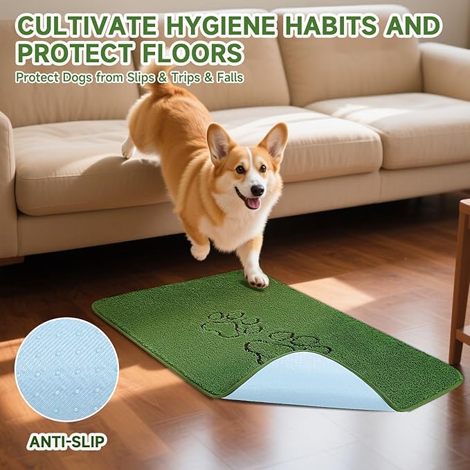 Homimp Washable Pee Pads for Dogs, 2 Pack Super Absorbent Reusable Puppy Pads,Green Long Wool Fake Grass for Potty Training, Upgrade Non-Slip and Leak-Proof,Floor,Couch,Bed and Crate,Green 34"×72"