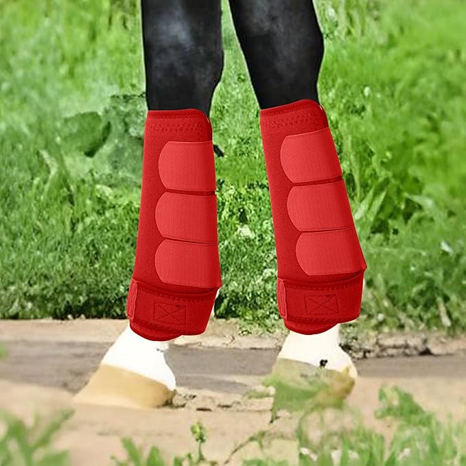 Medicine Horse Boots Splint Boots for Horses Protective Lower Limb Brushing Boots Front Hind Leg Protection Gear Set of 4 (Red, Medium)