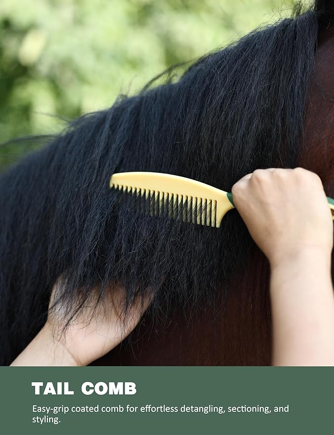 Horse Grooming Kit, 11-Piece Complete Grooming Supplies Set with Curry Comb, Brushes & Hoof Pick for Daily Care, Stable & Show Use Pasture Glow