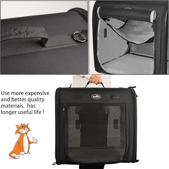 Wakytu Portable 2-in-1 Pet Carrier for Medium Dogs Large Cat Carrier for 2 Cats Travel Double Dog Crate Set with Portable Carry Bag/Hammocks/Mats/Tent Stakes/2 Pcs Pet Bowls for Outdoor Camping