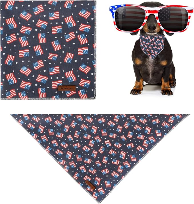 4th of July Dog Bandana, Patriotic Bandana for Small Medium Dog, Cute Patriotic Puppy Bandana, Cotton American Flag Pet Triangle Bid Scarf Kerchief for Girl Boy Dogs or Cats